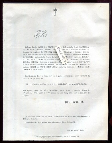 Faire parts décès - décès, mr