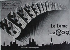 PUBLICITE LE COQ LAME DE RASOIR MONUMENTS DE PARIS TOUR EIFFEL DE 1929 FRENCH AD