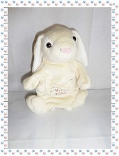 E - Doudou Peluche Marionnette Lapin Ecru Blanc  Poche Brodé Histoire d'Ours 