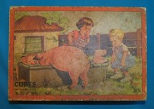 ANCIEN JEU DE 24 CUBES JL EN BOIS LITHO CHROMO CONTES . COMPLET . ASSEZ BON ETAT