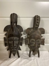 Lot 2 Masques Africain Visage Deco Ethnique Bois Statue Sculpture Vintage