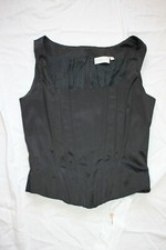 GOTH VICTORIAN CORSET SATIN Noir Baleines Zip FR 36 Black Boned UK 8