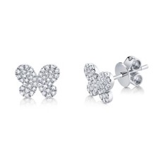 14K or Blanc Diamant Papillon Clous Oreilles Femmes Coupe Ronde 0.22 CT Naturel