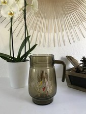 1⚜ Ancien Pichet en Verre Carafe à Eau Décor Fleurs Des Champs Blé Hauteur 20 Cm