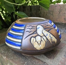 Vase ANDRÉ LEGRAND MOUGIN NANCY céramique Art Déco Nouveau moineaux coloniale XX