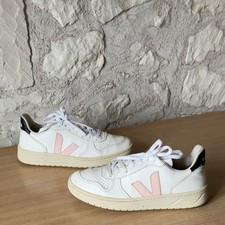 Veja V-10 Cwl Blanc Pétale Baskets à lacets Cuir logo brodé Femme Taille 40