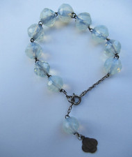ANCIEN JOLI BRACELET DIZAINIER ARGENT PERLE VERRE OPALENSCENTE CHAPELET