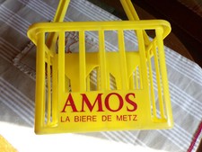 Porte-bouteilles publicitaire, bière,AMOS,jus de fruits,plastique,vintage