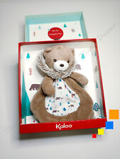 Doudou Plat/Mouchoir Gaston Ours Blanc Marron Capuche Fourrure Sapin Kaloo Filoo
