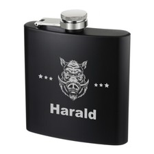 Inox Flasque à Whisky Noir Revêtu Avec Gravure Souhaitée