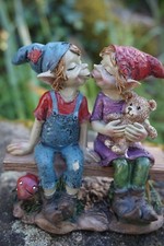 97281 FIGURINE TROLL BANC COUPLE  FARFADET  FEE  PIXIE ELFE PIXIES KORRIGAN