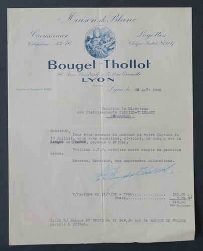Facture 1925 lyon bouget - lyon,