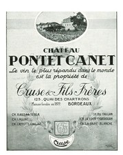 Publicité ancienne vin château Pontet Canet Cruse & Fils  1939 issue de magazine