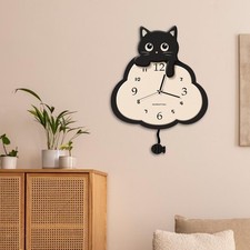 Horloge murale décorative à pendule en forme de chat pour salle à manger