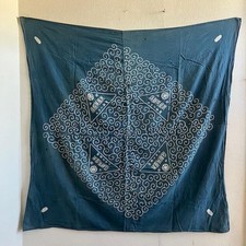 Tissu ancien teint indigo motif vague motif arabesque coton furoshiki BORO