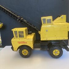 Ancien Camion Grue Jaune Et Noire Tole tonka Métal MR 970 Vintage Chantier