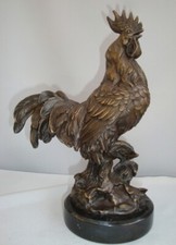 Statue Sculpture Coq Oiseau Animalier Style francais Bronze massif Signe