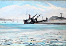 andré Verdilhan. " Le port " ( Marseille?) Huile sur toile v1142.