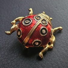 Broche insecte coccinelle émail rouge & noir bijou plaqué or