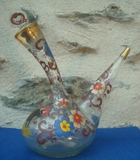 V46 Rare Pichet a Boire Pourou Porro Bouteille espagne Taureau Verre Emaillé