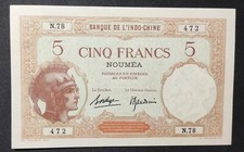 Nouvelle-Calédonie billet 5 Francs Walhain 1926 Banque de l'Indochine SPL !