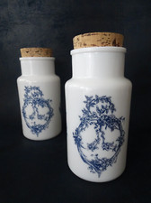 X2 ancien pot bocal opaline verre opale blanc pharmacie cuisine vintage Italie