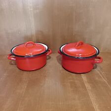 Cocotte Émaillée Rouge, Paire, 19cm,Marmite Avec Couvercle Vintage 