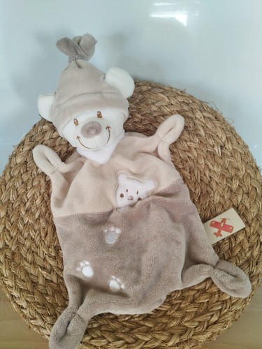 Doudou plat ours beige blanc - plat,