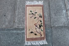 Vintage Soie Tapis Main Fabriqué Art Déco Chinois Oriental Marron Petit 62x32cm