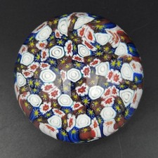 BOULE PRESSE-PAPIERS SULFURE VERRE Décor MILLEFIORI No Murano Baccarat St Louis 