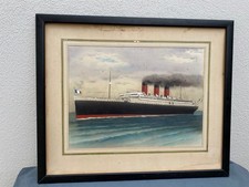 PAQUEBOT FRANCE ANNÉES 20 LITHOGRAPHIE SUR CARTON CADRE D'ORIGINE