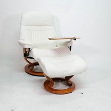 Ekornes Stressless Sunrise (L) Avec Tabouret & Table Multifonctions Blanc Cuir