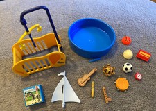 Playmobil Accessoire :Lot Pour Enfant Bébé Berceau Jouet Cartable Réveil Flûte