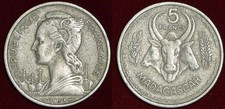 MADAGASCAR 5 francs 1953 République Française