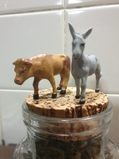 Ancien Santon Creche Noel Nativité Devineau plastique Ane Bœuf Taille 2 Ou 3 