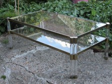 SUPERBE GRANDE TABLE BASSE EN PLEXIGLASS DOUBLE PLATEAUX DE VERRE DESIGNER 1970