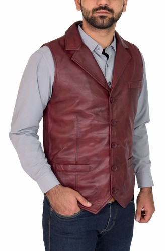 Gilet cuir bordeaux - en,