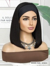 Perruque Naturelle Noir Avec Bandeau Femme Wig Courte Carré Lisse 25cm +Cadeau