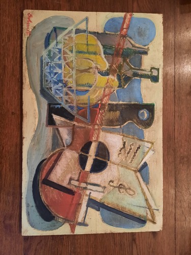 Huile bois tableau - bois, cubiste