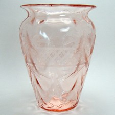 Pink Art Glass Vase with Cut Floral Design - 1920's