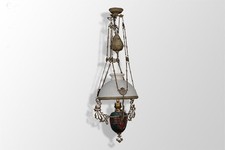 Lustre suspension en bronze et opaline