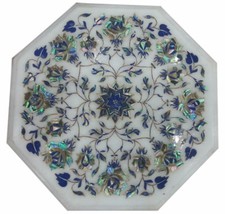 Table De Coin En Marbre Blanc Incrusté De Pierres Semi-Précieuses 12"