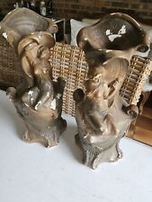 Paire Statues Sculptures Vases Art Nouveau Plâtre Jeunes Femmes Numérotés