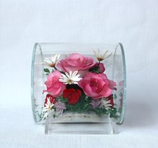 Fleurs naturelles sous verre cylindre - Décoration florale à poser - Roses roses