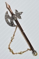 BROCHE HALLEBARDE DIAMANTS, OR 18 CARATS Poinçon Hibou BIJOU ANCIEN 18K bijoux