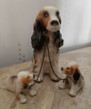 figurine groupe sujet animalier de chien epagneul cocker et 2 chiots en faïence
