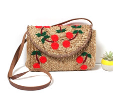 Sac bohème jute brodé et cuir