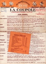 PARIS XIV° / RESTAURANT-BRASSERIE-DANCING "LA COUPOLE" Carte des MENUS en 1957