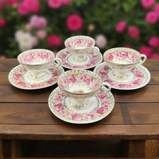 4 Tasses Moka & Soucoupes - Erdmann Schlegelmilch -  Roses Or Jugendstil