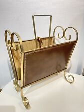 Splendide Ancien Porte Revues Vintage En Métal Doré Et Cuir